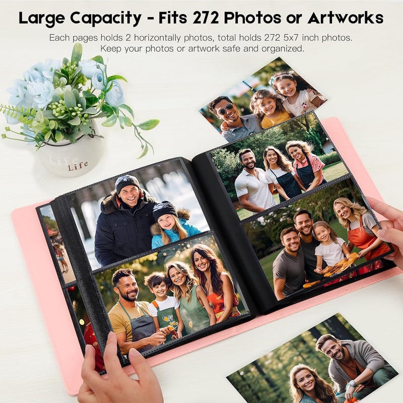Aevdor 272 Pockets Photo Album 5x7 Holds 272 Photos, 5x7 Photo Album Extra Large Capacity Leather Cover Photo Albums for Family Wedding Baby Pictures (272 Pink) - Image 2